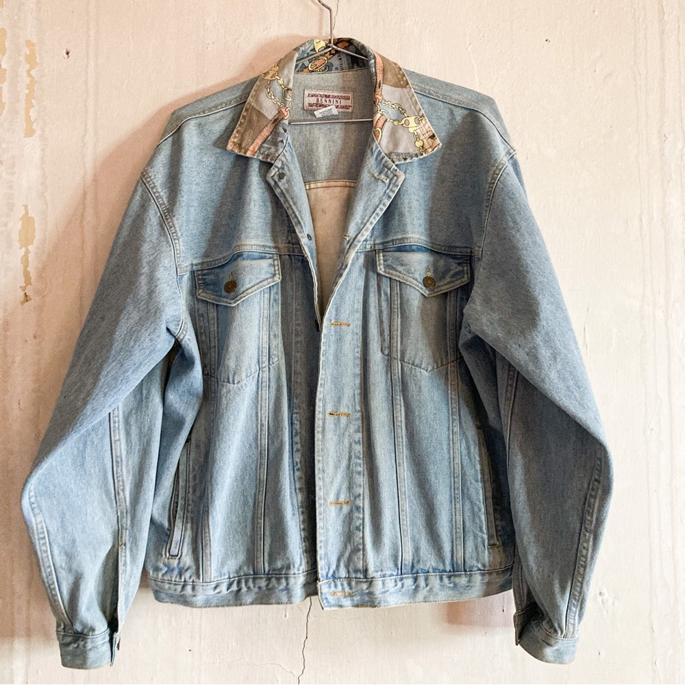 Vintage 80s 90s Grunge Bennini Oversized Denim Jacket 100% Cotton Made in USA